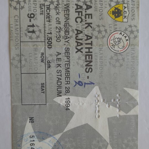 AEK Athens vs Ajax 1994 UEFA Champions League ticket