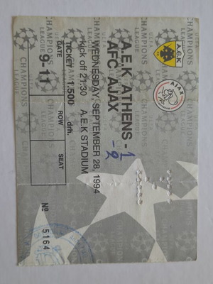AEK Athens vs Ajax 1994 UEFA Champions League ticket