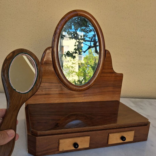 Vintage dressing table with drawers and mirror, used, 1960s