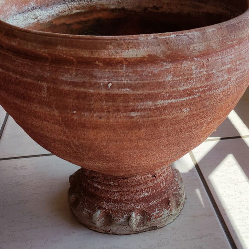 Clay flowerpot used with crack at base