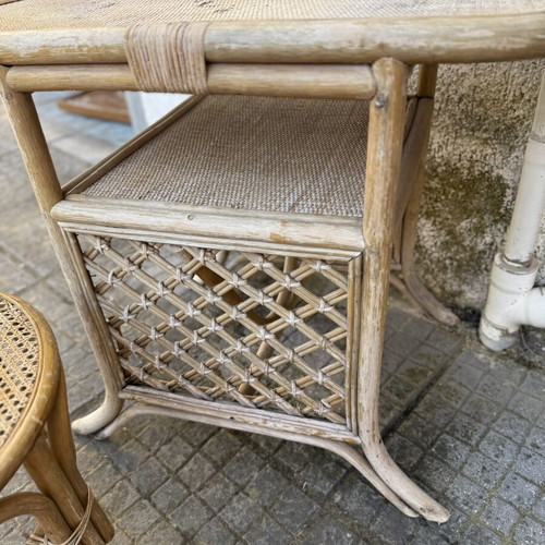Rattan chair and table set used, vintage style for garden or balcony