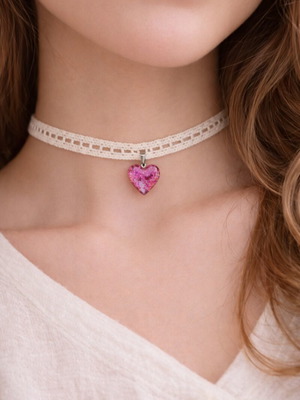 Choker με ροζ καρδούλα ρητίνης καινούργιο