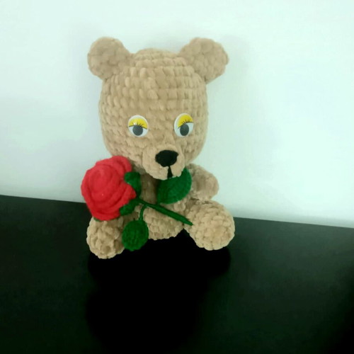Doll teddy bear new handmade knitted with knitted rose