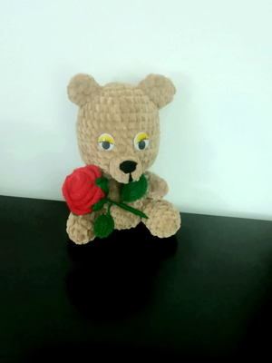Doll teddy bear new handmade knitted with knitted rose