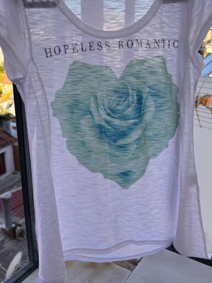 Women's short-sleeve blouse like new, white with green rose, size small
