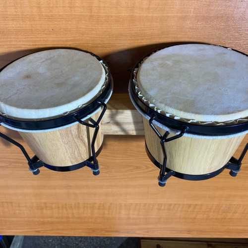 Wooden drum with genuine leather, diameter 20 and 18 cm, height 17 cm, new