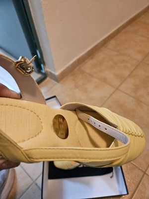 Ras women's platform shoes like new, beige-yellow, 9.5 cm heel, size 37