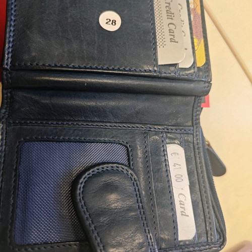 Leather women's wallet dark blue like new, soft leather 9x12 cm