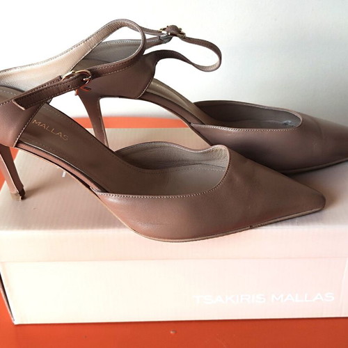 Tsakiris Mallas leather pointed heels with ankle strap, used, size 41, nude