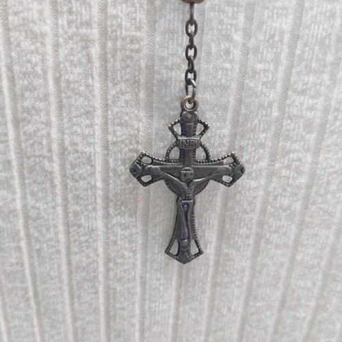 Antique unique necklace used from Italy with Virgin Mary and INRI cross