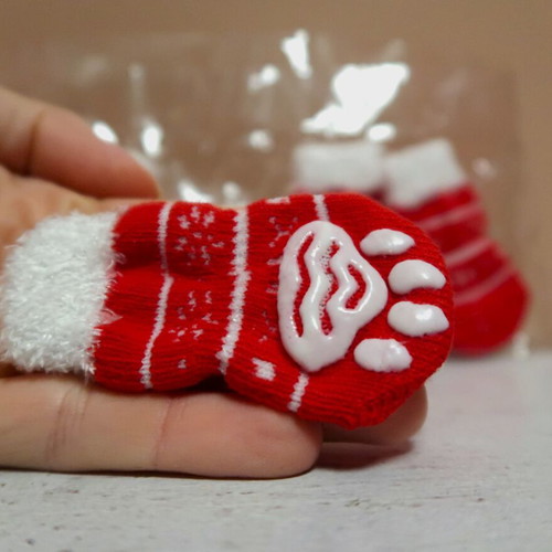 Socks for small dogs or cats new, Christmas red with anti-slip pads