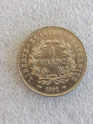 France 1 Franc 1992 commemorative coin used, nickel