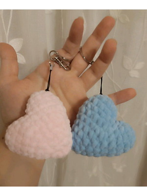 Handmade amigurumi heart keychain set of two