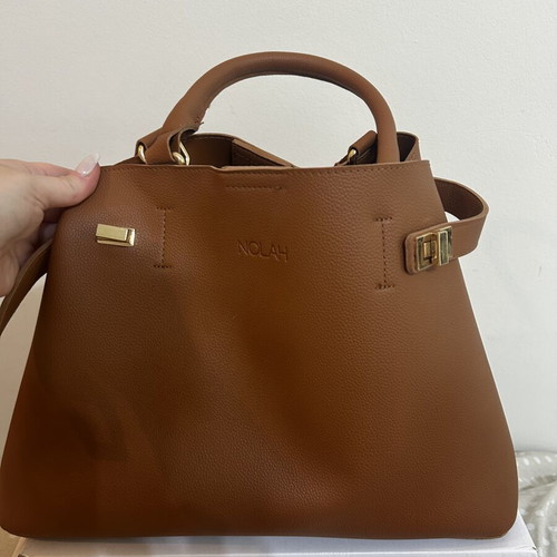 Nolah shoulder bag tan new with short and long strap, gold details