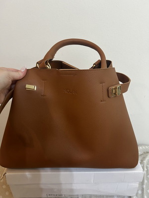 Nolah shoulder bag tan new with short and long strap, gold details