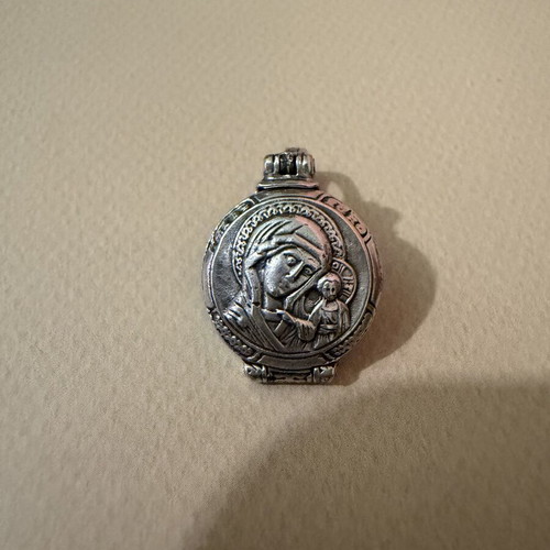 Silver opening pendant with Virgin Mary and cross, Triantopoulos