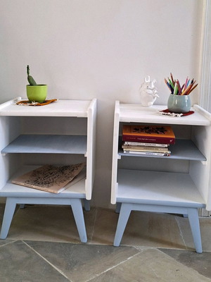 Hand-Painted Two-Tone Bedside Tables Set of 2 like new