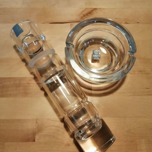 Morava crystal mouth blown vase and ashtray new