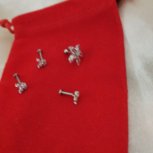 Piercing stainless small with zirconia, 3 butterflies and flower, new