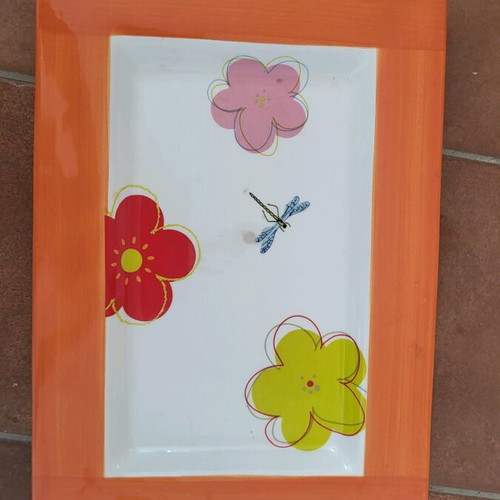 Serving platter square orange with flowers like new