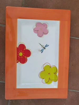 Serving platter square orange with flowers like new
