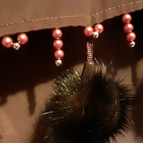 Satin scarf used with 8 fur pompons brown
