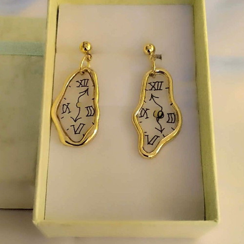 Earrings inspired by Dali's Persistence of Memory gold new