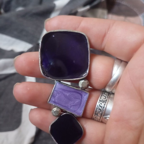 Handmade statement pendant with purple enamel tiles