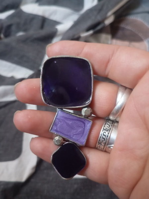 Handmade statement pendant with purple enamel tiles