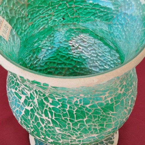 Glass mosaic candle holder new in green and light blue