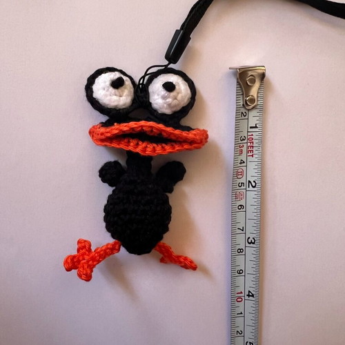 Handmade knitted black amigurumi duck charm like new