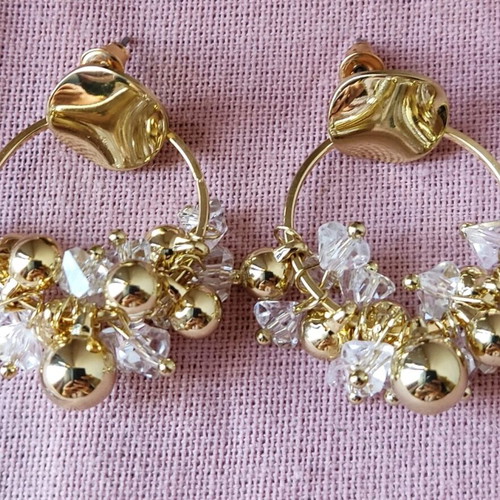 Metal hoop earrings with decorations like new, gold tone