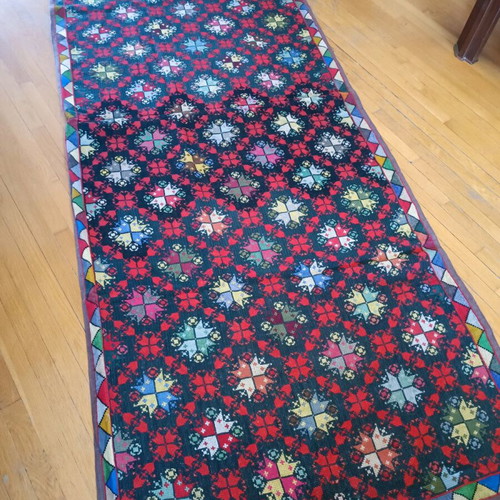 Handmade cross-stitch rug like new 120x330 with lining