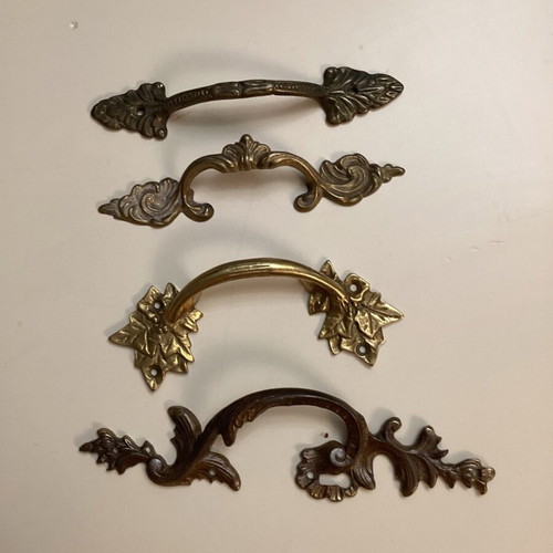 Vintage brass furniture handles set of 4 used, Italy Bologna