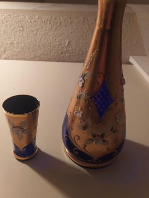 Bohemian gold-plated crystal carafe glass set like new