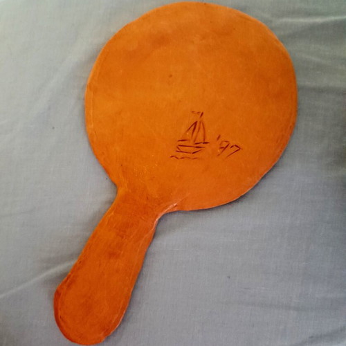 Handmade clay hand mirror like new, folk art, 18×10 cm