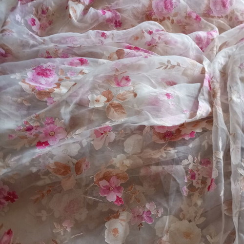 Curtain transparent sheet with pink and beige flowers, like new