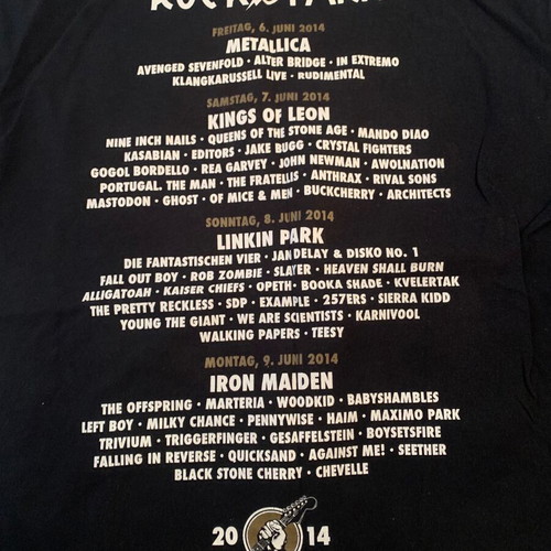 Rock T-shirt XL 2014 Rock Im Park with Metallica and Iron Maiden