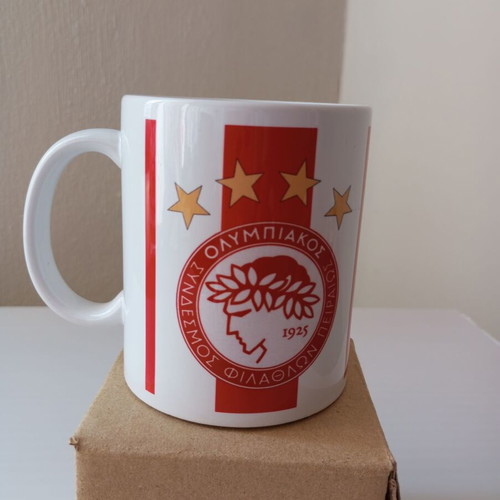 Olympiacos Team Mug with 4 Stars new, ceramic, red and white