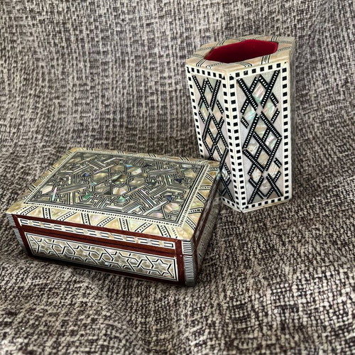 Decorative box and pencil holder handmade with mother of pearl like new