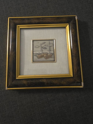Decorative frame with embossed metal artwork used, made in Italy