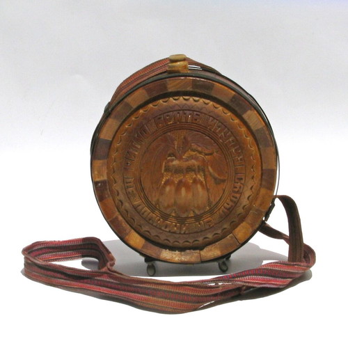 Wooden carved tsotra old traditional flask canteen like new