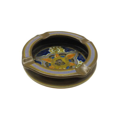 Vintage ceramic ashtray from Holland 1960s used, hand-painted