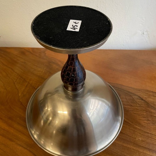 Inox fruit bowl like new with leather base lining