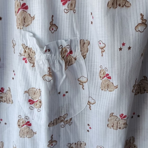 White Cotton Nightgown with Cute Dogs and Lace like new