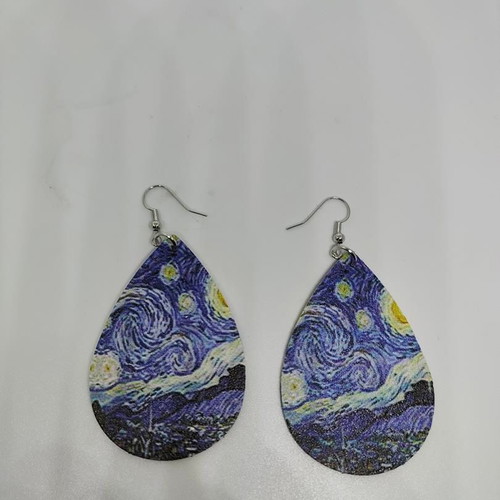 Earrings Starry Night by Van Gogh like new, blue drop shape