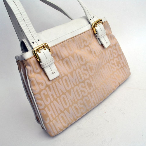 Moschino shoulder bag used, beige and white, canvas and leather