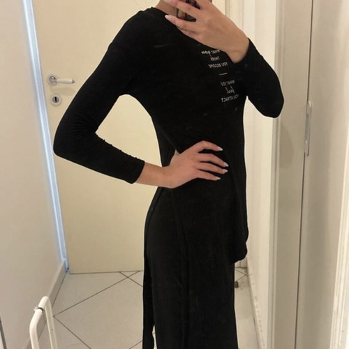 Bershka Black Asymmetric Long-Sleeve Blouse S with Minimal Print like new
