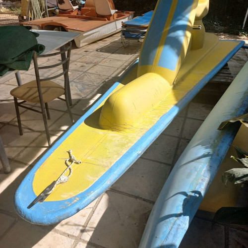 Motorcycle-style pedal boat used, 2-person, fiberglass