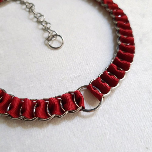 Red Woven Chain Choker with Stainless Steel Handmade